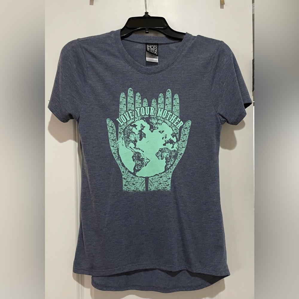 Heather navy Earth Day baby tee extra small